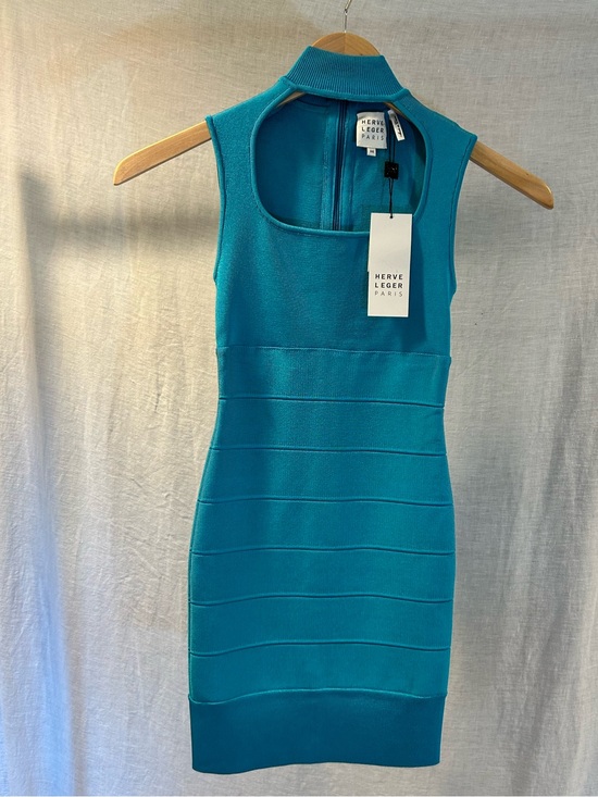 Herve Leger Dresses & Skirts - Herve Leger Teal Blue Sleeveless Bandage Mini Dress